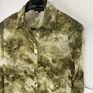 The Sang Long Sleeve Green Sheer Button Up Fairy Earthy Boho Abstract Large